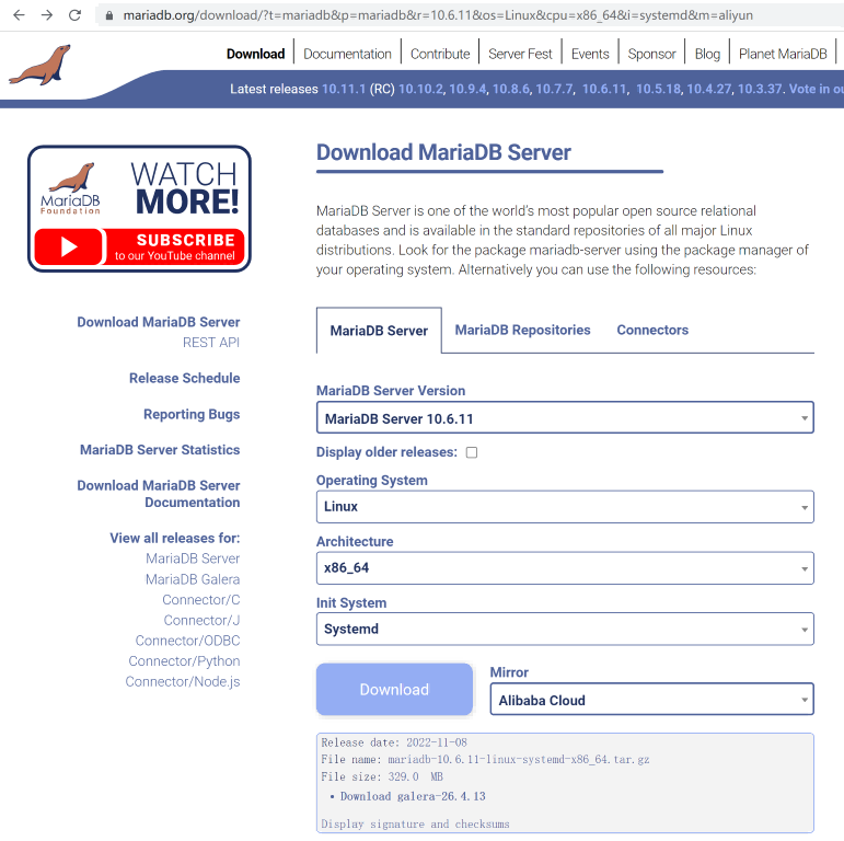 MariaDB 官网下载